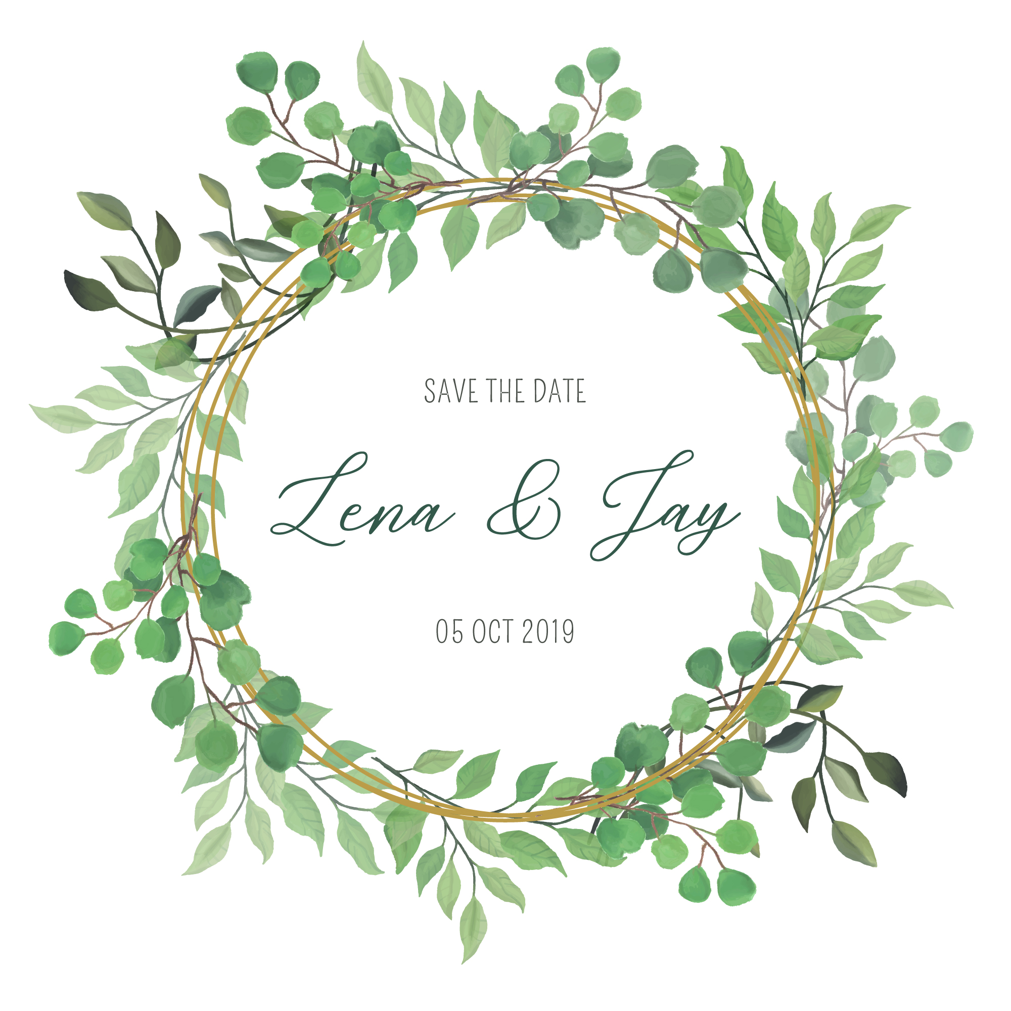 Green Wreath - Wedding Invitation
