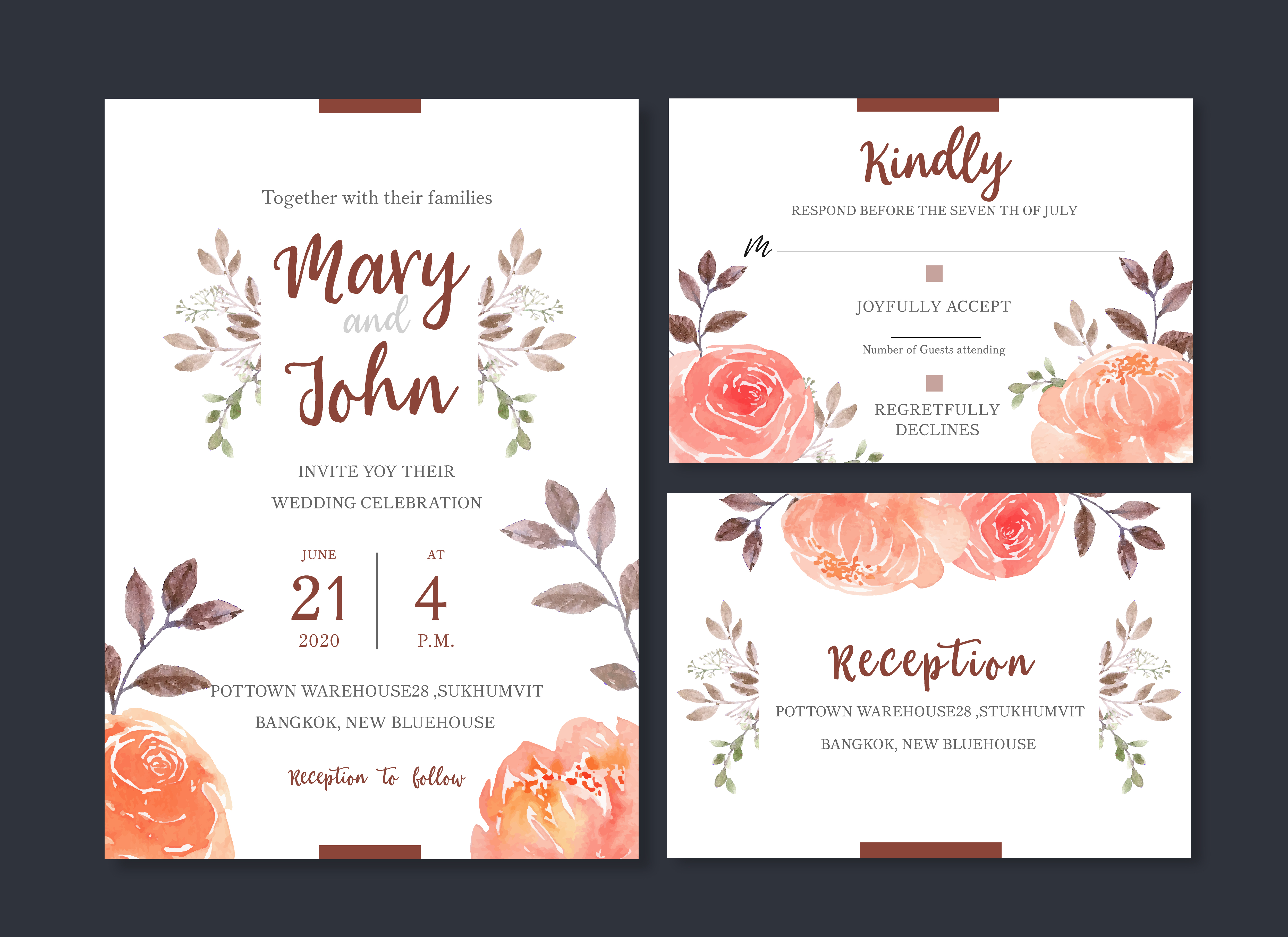 Coral Roses - Wedding Invitation