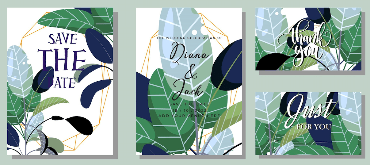 Elegant Green Leaves – Wedding Invitation