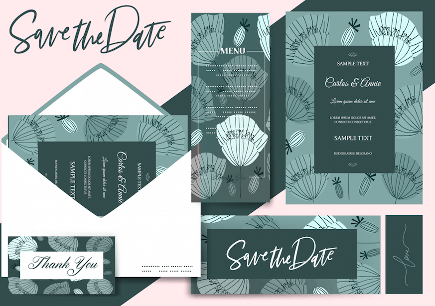 Dark Green Petals – Wedding Invitation
