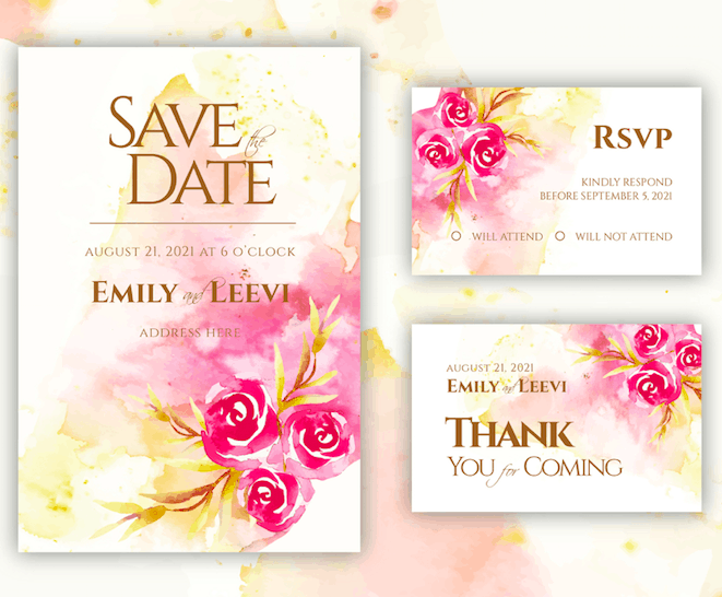 Watercolour Roses – Wedding Invitation